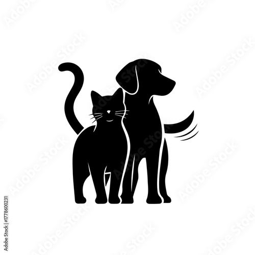 Adorable Black Cat and Dog Duo A Pet Silhouette for Friendship and Love