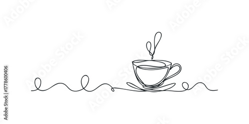 Single Line Drawing Of A Steaming Coffee Cup