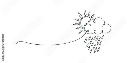 Sun and Rain Cloud Line Drawing