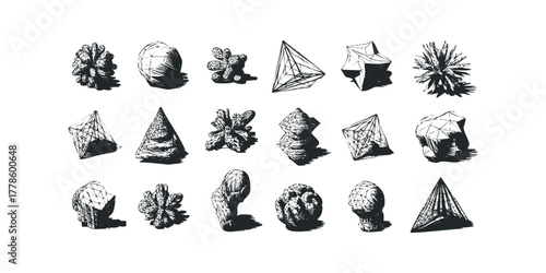 Collection of diverse abstract geometric and organic forms