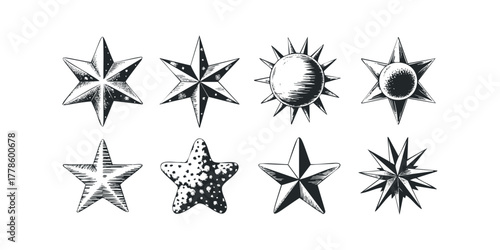 Set of vintage celestial and nautical star shapes