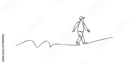 Man walking on a thin, winding line