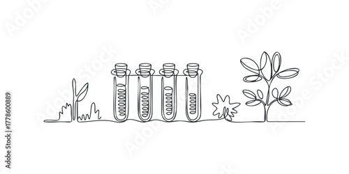 Line Drawing of Laboratory Test Tubes with Plants