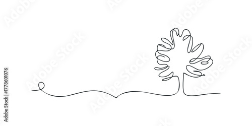 Continuous Line Drawing of a Tropical Leaf with Swirling Stem