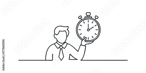 Businessman holding stopwatch in simple line art style