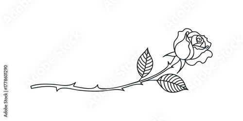 Outline of a single rose with stem and leaves