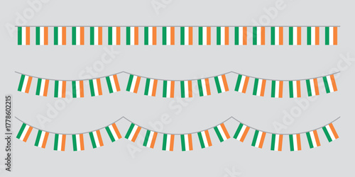 Seamless flag of Ireland party bunting border. Flat design illustration.	
