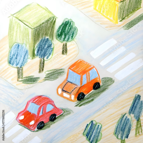 Whimsical Childlike Car Illustration
