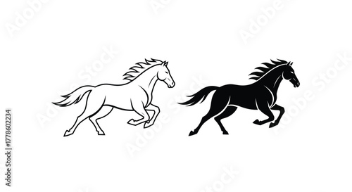 Minimalist Running Horse Icon Set - Outline and Solid Vector