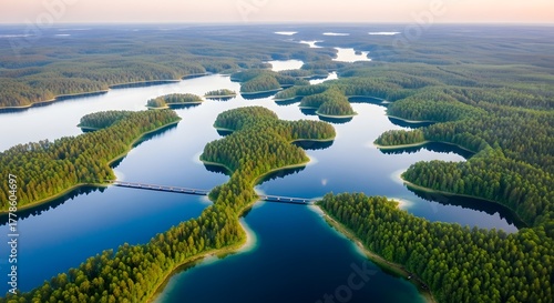 Lake with forested islands