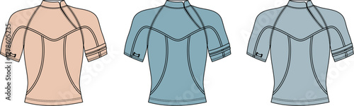 Colorful Rash Guard Shirts Illustration Mockup for Sportswear Apparel Design
