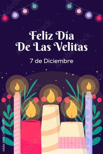 feliz dia de las velitas poster illustration in flat design