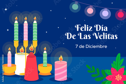 feliz dia de las velitas background illustration in flat design