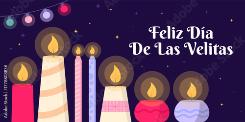 feliz dia de las velitas banner illustration in flat design