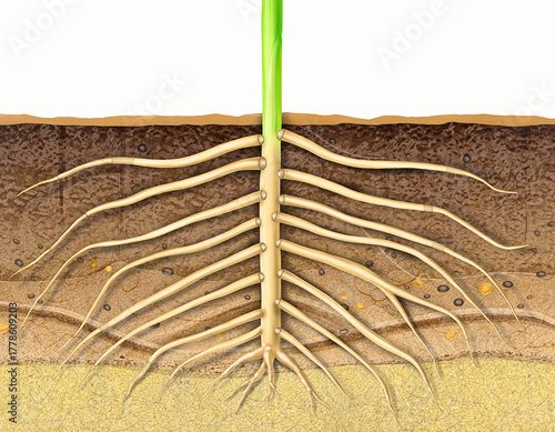 Educational Diagram of Rhizome Underground Stem and Root Growth