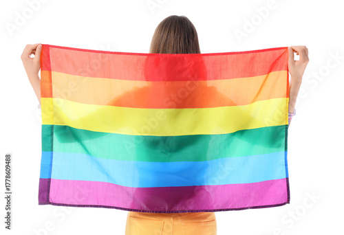 Young woman with LGBT flag ...