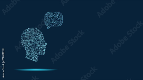 Futuristic Technology Abstract AI Brain Connection with Nodes Forming a Human Profile Head Outline, Represents Innovative Neural Network Technology And Communication Design