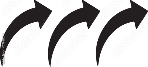 Three black curved arrows pointing right