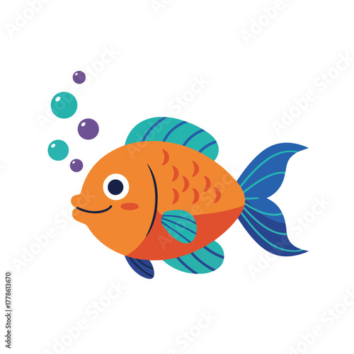Wallpaper Mural An orange cartoon fish with blue fins and stripes bubbles Torontodigital.ca