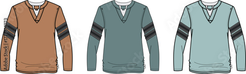 Array of henley shirts with long sleeves in different color variations