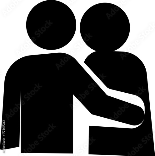 Hug icon , friendship, love, care, and emotional connection symbols showing people embracing, compassion, unity, affection, relationships and kindness for relationship and support design badge, symbol