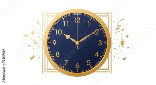 Wallpaper Mural Vector illustration of a classic midnight countdown clock in navy and gold. Ideal for celebration banners, event invitations, and festive design layouts. Torontodigital.ca