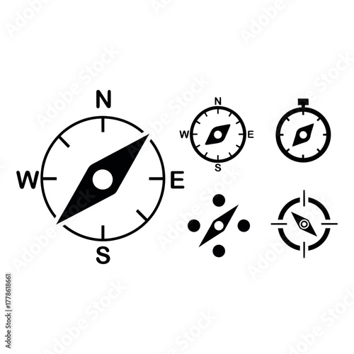 Compass Icon Set – Navigation and Travel Direction Symbols