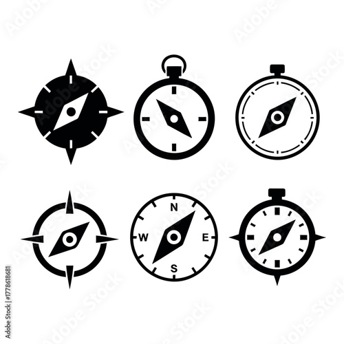 Compass Icon Set – Navigation and Travel Direction Symbols