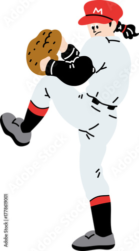 Female baseball pitcher in action throwing ball