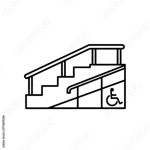 Stairs and wheelchair accessibility ramp line icon, an emblem for disabled-friendly architecture and public spaces