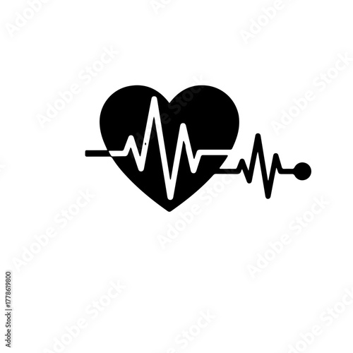  black and white illustration featuring a pulsing EKG or heart monitor 'life line' tracing across or around the silhouette of the human liver organ. This icon powerfully symbolizes health monitoring 