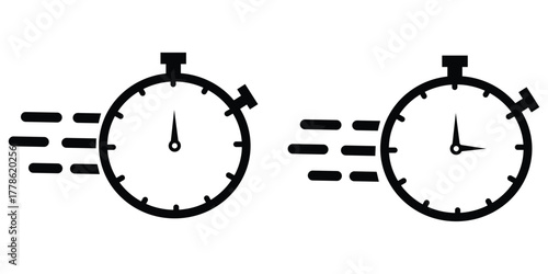 Fast delivery icon with timer. Fast stopwatch line icon. Fast delivery shipping service sign. Speed clock symbol urgency, deadline, time management, competition sign