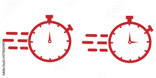Fast delivery icon with timer. Fast stopwatch line icon. Fast delivery shipping service sign. Speed clock symbol urgency, deadline, time management, competition sign