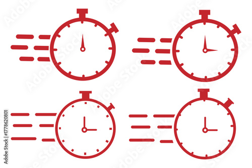 Timer icons set. Quick time or deadline icon. Express service symbol. Countdown timer and stopwatch icons isolated on white. Vector illustration.