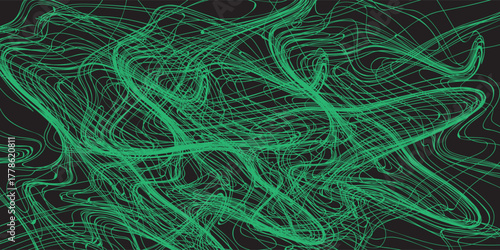 Abstract Green Lines on Black Background Chaotic and Dynamic Design.