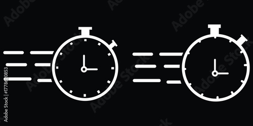 Timer icons set. Quick time or deadline icon. Express service symbol. Countdown timer and stopwatch icons isolated on white. Vector illustration.