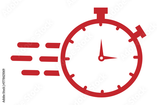 Fast response time clock vector symbol. quick, rush or faster work service Vector work time effect or delivery service time icon. Fast stopwatch icon with motion lines, representing speed,