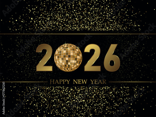 Luxurious 2026 New Year Design with Golden Disco Ball
