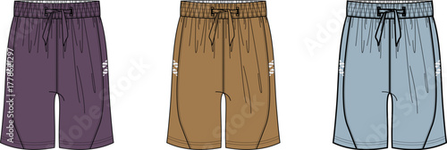 Sportswear Shorts Collection Purple, Brown, and Blue Designs for Active Lifestyles and Fashion Trends