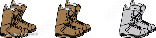 Winter snow boots collection isolated on white background with different shades, a classic winter wear