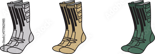 Three Pairs of Colorful Athletic Socks Isolated on White Background