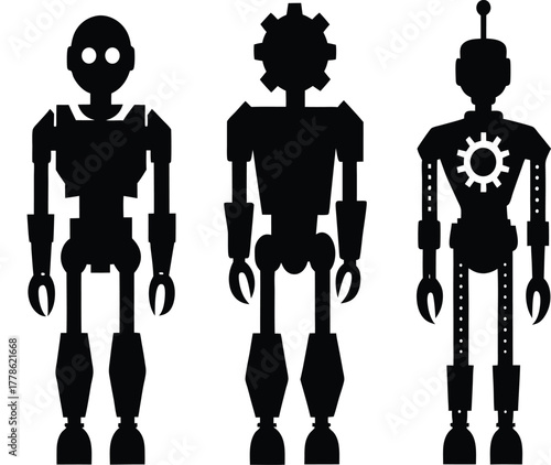 Robots Silhouette Vector Design for Futuristic Concepts, AI and Technological Illustrations