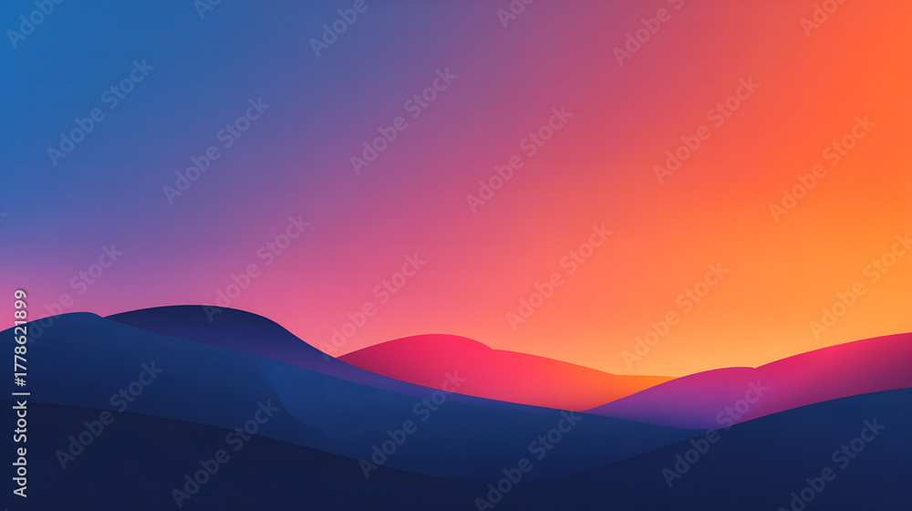 Obraz premium Minimal gradient landscape with colorful sunset sky