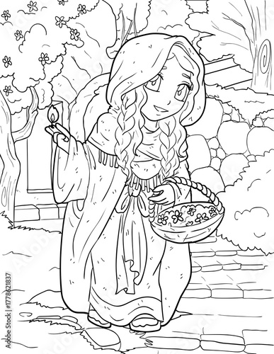 Photography Mary Magdalene in the Garden with Lamp and Flowers Coloring Page - New Testament