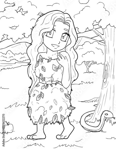 Eve and the Serpent in the Garden of Eden Coloring Page - Bible Story