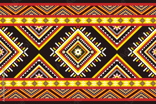 Vibrant geometric ethnic pattern seamless featuring bold diamond shapes and symmetrical tribal motifs