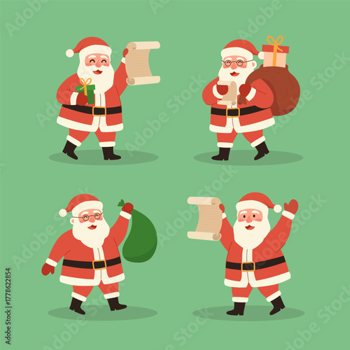 Santa Clause Character Illustration Collection Set. Santa delivering your gift for celebrate christmas and new year