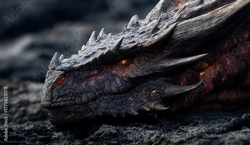 Wallpaper Mural Majestic dragon portrait with piercing golden eye radiating power in a dark fantasy world Torontodigital.ca