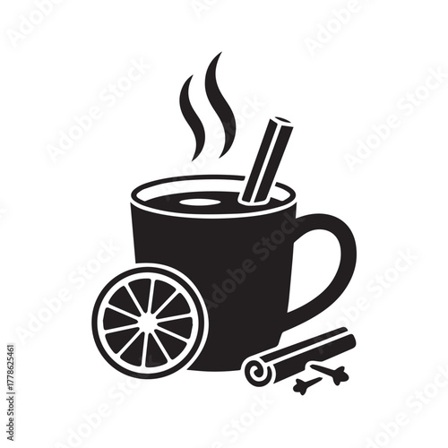 Black silhouette of a mug of mulled wine