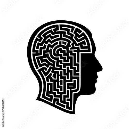Unraveling Thought A Head-Shaped Maze Depicting the Complexities of the Human Mind and Thought Process